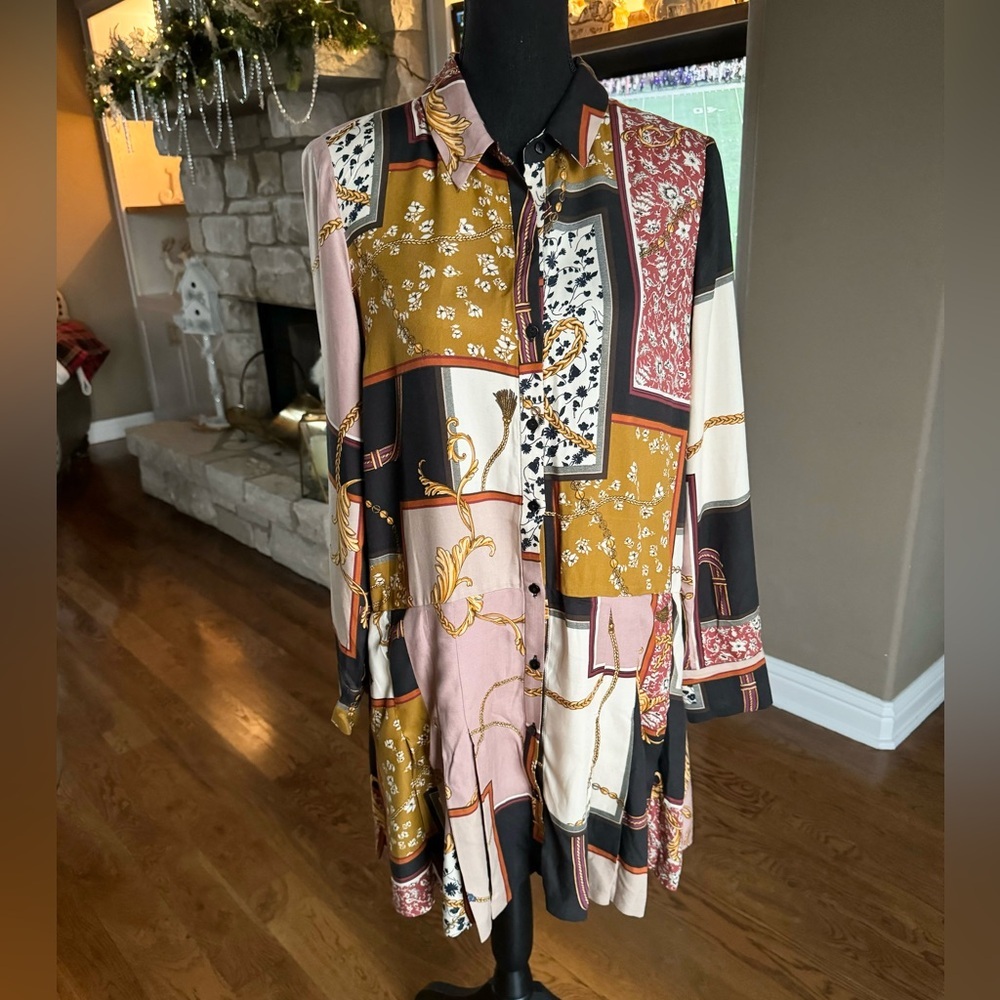 Zara Patchwork Chain Link Print Button Mini Dress‎ - image 2